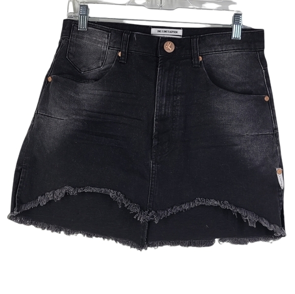 One Teaspoon Black‎ Distressed Denim Vanguard Skirt Sz 26 - Picture 1 of 6